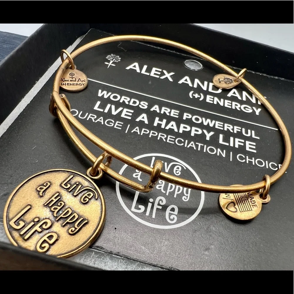ALEX & ANI antique bronze bracelet new in box Live A Happy Life - Picture 4 of 4